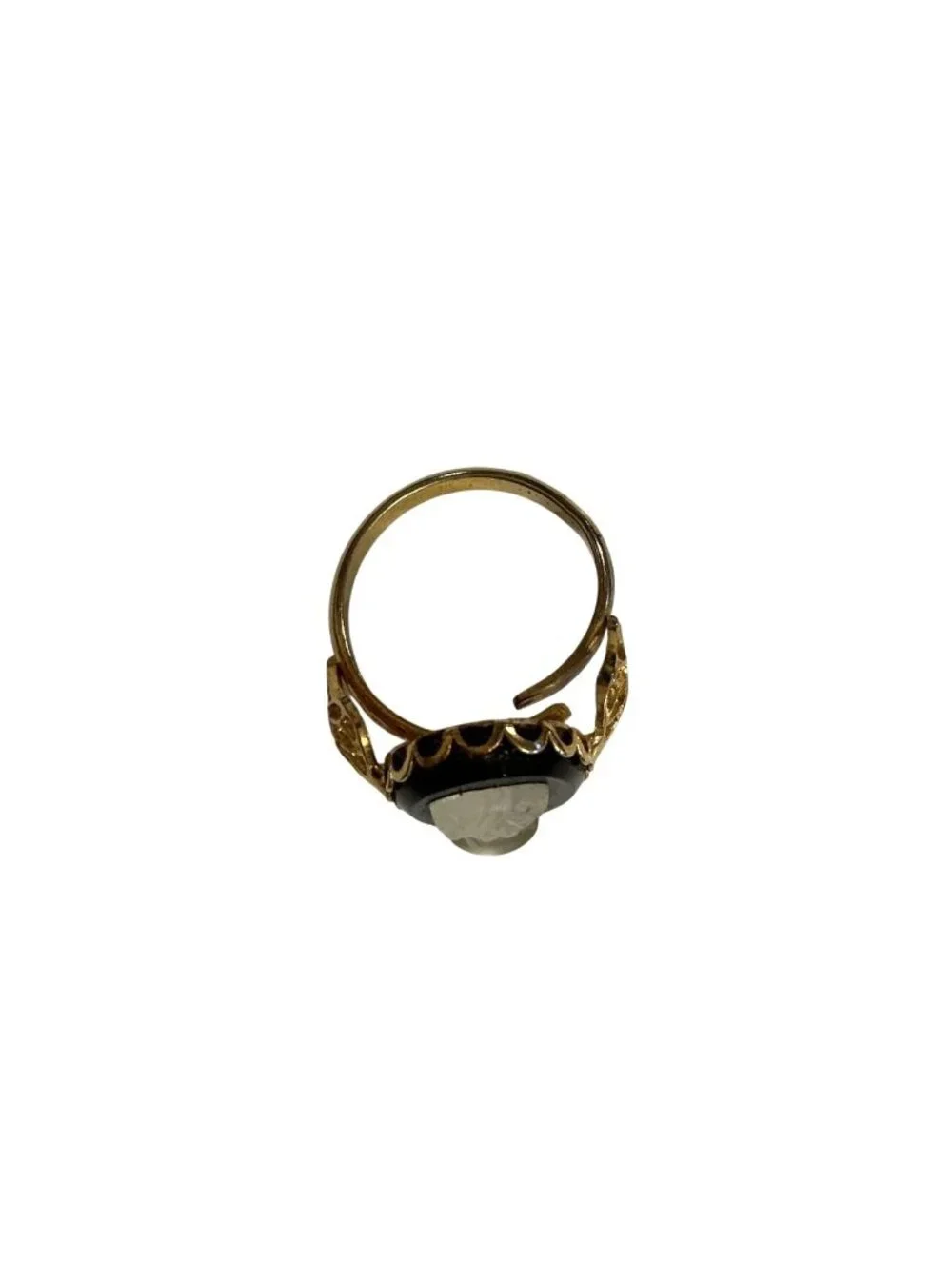 Vintage Mother Of Pearl Cameo Ring Adjustable Gold-Tone Size 8.5